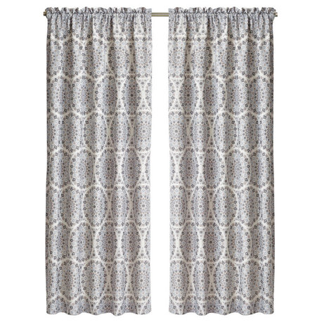 Tribal Medallion 2 Piece Curtain Set, Gray, 2 Panels, 60"x84"