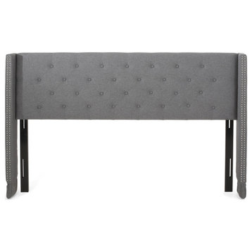 Lewisville Contemporary Upholstered King/Cal King Headboard, Charcoal Gray/Black
