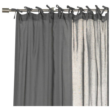 Linen Look Tie Top Curtains, Dark Gray