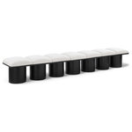 Meridian Furniture - Pavilion Black Boucle Fabric Bench, Cream, Black Finish, 108.5" W X 18" D X 17.5" H - Bring valuable seating and remarkable style to your space with this cream Pavilion Boucle Fabric Bench, an exquisite balance of style and usability for the entryway, bedroom, and beyond. Crafted from oak veneer with a black finish, this bench has a 4-inch-thick seat cushion that's channel-tufted for a touch of luxury. The bench's columnar bases add a dash of Art Deco design, making it a captivating focal point in any room.