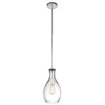 Kichler - Pendant 1-Light, Clear Glass, Chrome - The design of this 1 light pendant from Everly collection is based on decorative blown glass containers. It features clear glass and is made memorable with the use of vintage squirrel cage filament lamps. Contemporary or traditional, this pendant can be used singularly or in multiples to elevate every room.