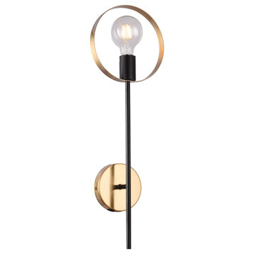Wall Sconce, Black/Brushed Brass, 7"x23"x3"