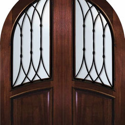 Slab Entry Double Door 96 Wood Mahogany Warwick Round Top - Front Doors