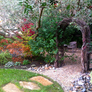 Design ideas for an eclectic fully shaded garden for autumn in San Francisco with gravel.