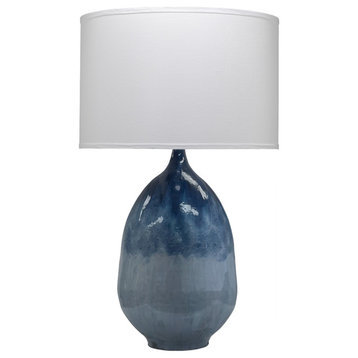 Twilight Iron Table Lamp, Blue Ombre with Drum Shade, White Linen