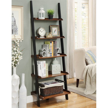 Convenience Concepts French Country Bookshelf Ladder in Dark Brown Walnut Wood