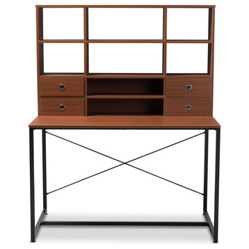Edwin Rustic Industrial Style Brown Wood and Metal 2-in-1 Bookcase Writing Desk
