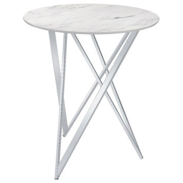 Coaster Bexter Metal Faux Marble Round Top Bar Table White and Chrome
