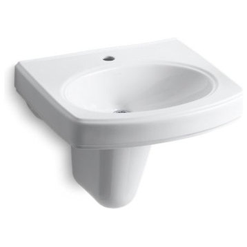 Kohler Pinoir Wall-Mount Bathroom Sink with Single Faucet Hole, White