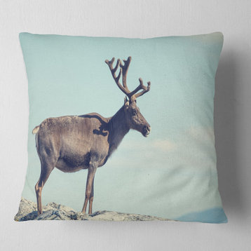 Large Reindeer in Norway Abstract Throw Pillow, 16"x16"