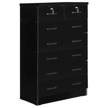 Better Home Products 7 Drawer Chest Wooden Dresser with Lock, Black