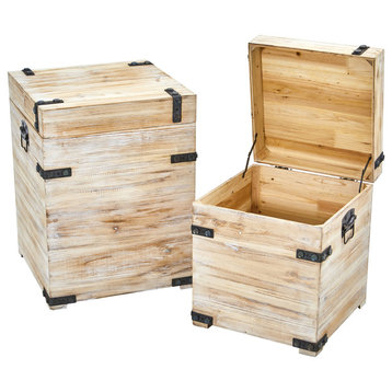 Decorative White Wash Storage Boxes With Metal Detail, 2-Piece Set