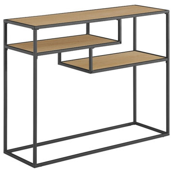 42" Metal and Wood Tiered Shelf Entry Table - Oak / Black