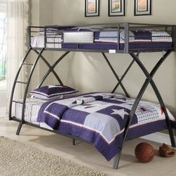 B813TF-1 SPACED OUT BOY COOL GREY POWDER-COAT METAL TWIN FULL BUNK BED - Bunk Beds