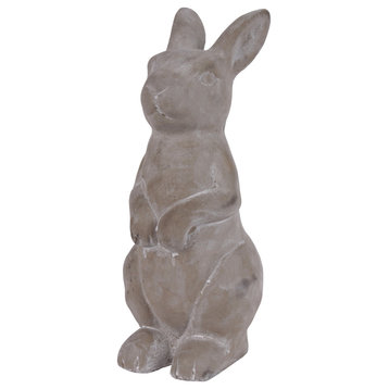 Cement Sitting Upright Rabbit Figurine With Hands in Front, Concrete Finish Gray