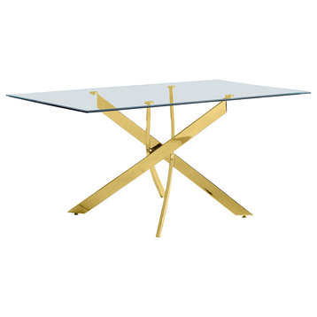 Alison Contemporary Rectangle Glass Dining Table, Gold