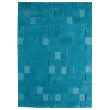 Hand Tufted Turquoise Wool Area Rug, 5'6"x7'10"