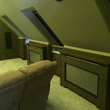 Loft Cinema Room with Suede Fabric Walls and Radiator Covers