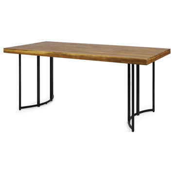 Dangelo Outdoor Industrial Acacia Wood Dining Table