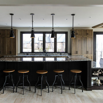 Contemporary Open Kitchen with Gray Granite