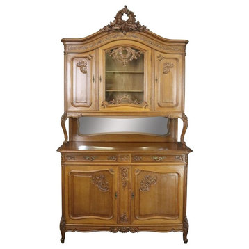 Consigned Buffet Louis XV Rococo Antique French 1900 Server Oak Glass 5-Door