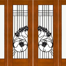 Prehung Double 2-1/4 Art Nouveau Mahogany Doors Sidelites Low-E Iron Work - Front Doors