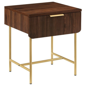 18.5" Reeded 1-Drawer Wood Side Table - Dark Walnut /Gold
