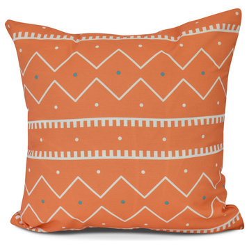 Mudcloth, Geometric Print Outdoor Pillow,Orange,20  x 20 inch