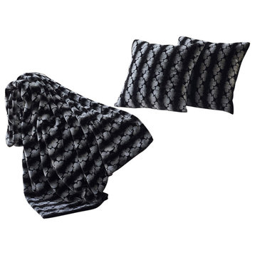 Ballys Faux Fur Throw and Pillow Shell Combo, Black, 50"x60"