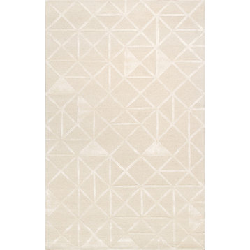 Edgy Hand-Tufted Bsilk and Wool Area Rug, 9' 9" X 13' 9", Ivory