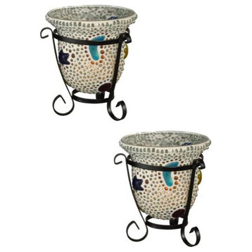 Dale Tiffany TC19112 Beaded Star, 4" Cup Mosaic Art Glass Candle Votive Set