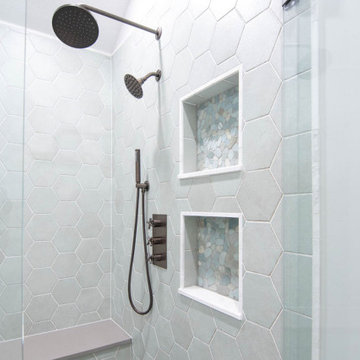 Contemporary Bohemian Primary Bath + Closet Remodel Overland Park, KS