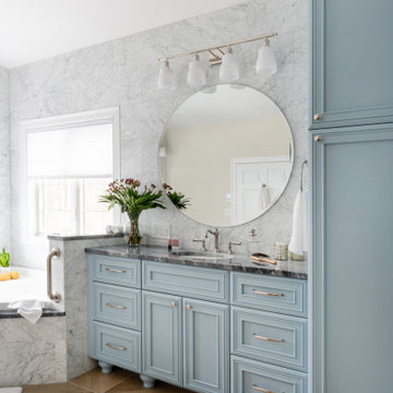 Universal Design in Classic Marble Primary Bathroom