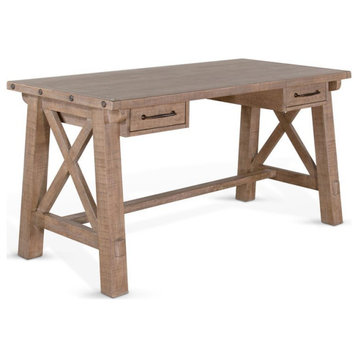 Sunny Designs Vivian 58" 2-drawer Farmhouse Wood Writing Desk in Light Brown
