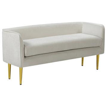 Audrey Velvet Upholstered Bench, Cream