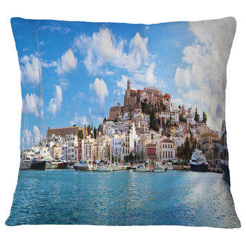 Panorama of Ibiza Spain Cityscape Photo Throw Pillow, 18"x18"