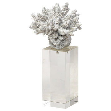 Isla, Large, 5Lx5W White Replica Resin Coral On Clear White Glass