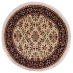 Bareens Designer Rugs - Kashan Pak Persian Kaylee Beige/Black Wool Round - 6'2'' x 6'3'' - Designed with mesmerizing intricacy and gorgeous color palette, this hand-knotted masterpiece demonstrates the beauty and electrifying thrill of Pak Persian art. These meticulously hand-knotted Pak-Persian rug is made with pure wool and features breathtaking traditional, transitional, and tribal designs in bold luxurious color pallets. Known for their intricate designs these rugs are a reproduction of Persian rugs, made in Pakistan with unique Mughal designs. Made by master weavers using the same Persian texture, design and dying technique, we wanted to produce the most significant manifestation of Persian art, life, and culture. This rug is most famous for its exceptional quality, incredible designs, patterns, and vibrant rich color. Pak-Persian rugs made with Persian weave with high knot counts, which enables the high intricacy and detail found in the patterns are also referred to as "State of art", each color adds a rich beautiful detail in the artwork of this rug. The design, color, and beautiful chromatic composition with a vibrant sheen with intricate designs, exude beauty, elegance, and quality make this rug a masterpiece of its own.