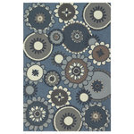 Trans Ocean - Liora Manne Ravella Florentine Indoor/Outdoor Rug Denim 7'6"x9'6" - This hand-hooked area rug features mod styled florals in an oversized pattern. This fun, funky design in blues and grays will make a colorful impact on any indoor or outdoor space. Made in China from a polyester acrylic blend, the Ravella Collection is hand tufted to create vibrant multi-toned detailed designs with tight textural loops and a high quality finish. The material is flatwoven, weather resistant and treated for added fade resistance, making this area rug perfect for indoor or outdoor placement. This soft, durable area rug is ideal for your patio, sunroom or those high traffic areas such as your kitchen, living room, entryway or dining room. Intricately shaded yarns bring to life the nature inspired designs of this collection that will beautifully accent your home. Limiting exposure to rain, moisture and direct sun will prolong rug life.