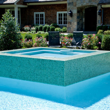 Landscape Architecture Design- Glass Tile Swimming Pool and Spa Lighting NJ