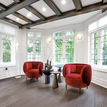 Sitting Area with Original Coffered Ceiling & Leaded Glass Windows – Historic Re