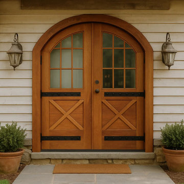 Handcrafted Arched Double Door with Rustic Charm
