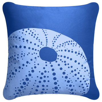 Sea Urchin Eco Coastal Throw Pillow Cover, Marine Blue