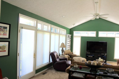 Example of a mid-sized classic formal and enclosed marble floor living room design in Indianapolis with gray walls, a ribbon fireplace, a tile fireplace and no tv