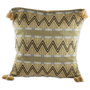 NOVICA Zigzag Paths In Wheat And Cotton Cushion Cover