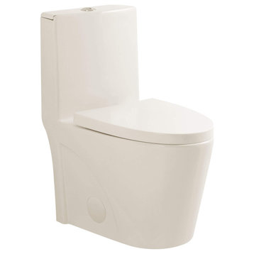 Fine Fixtures Dual-Flush Elongated One-Piece Toilet With High Efficiency Flush, Biscuit