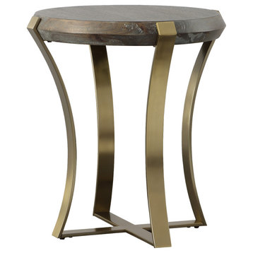 Uttermost Unite Leg Wood Side Table, Plated Brushed Brass, 22940