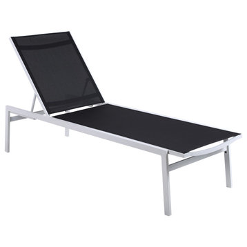 Santorini Water Resistant Mesh Patio Aluminum Chaise Lounge, Black, White Frame