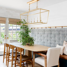 Dining room-music room swap...a 30-33"w table, a banquette between door