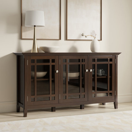 Bedford Solid Wood Wide Storage Cabinet, Dark Tobacco Brown